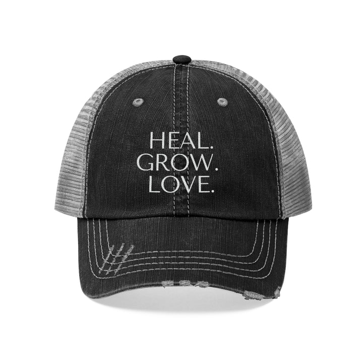 Unisex Trucker Hat: Heal. Grow. Love.